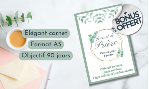 Journal de Prière carnet pour femme, objectif 90 jours, pages réflexion hebdomadaire incluses