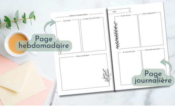 Journal de Prière carnet pour femme, objectif 90 jours, pages réflexion hebdomadaire incluses