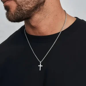 Pendentif en croix en acier inoxydable plaqué or 18K