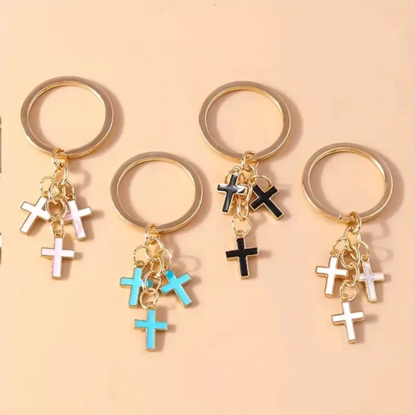  porte-clés tendance punk en émail avec croix pour femmes