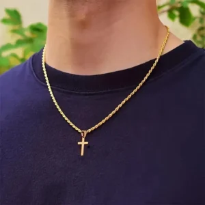 Pendentif en croix en acier inoxydable plaqué or 18K
