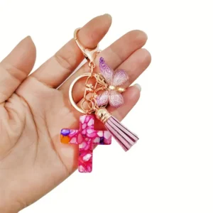 Porte-clé Papillon & Croix à Pompons