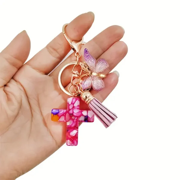 Porte-clé Papillon & Croix à Pompons