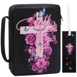 Étui de Bible avec accents noirs et motifs floraux