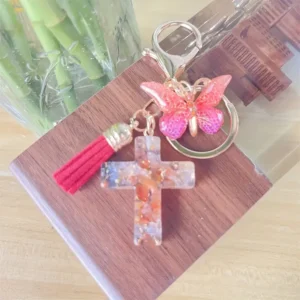 Porte-clé Papillon & Croix à Pompons