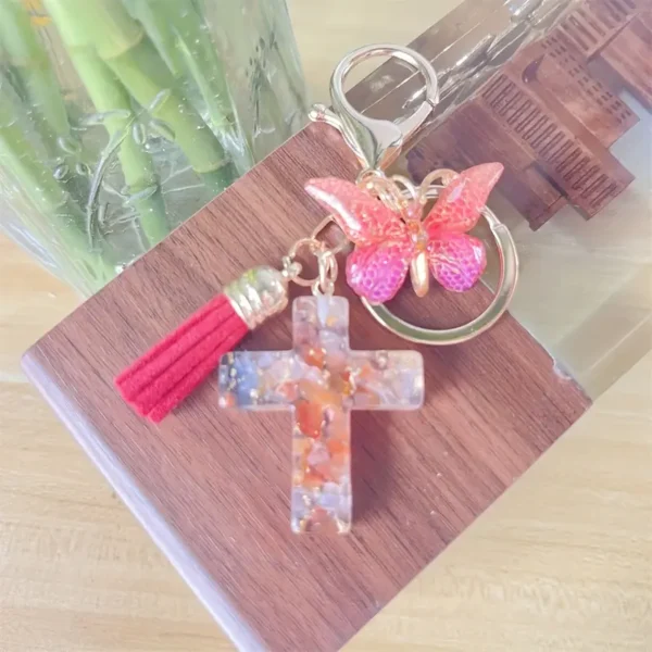 Porte-clé Papillon & Croix à Pompons